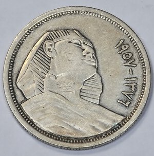 obverse: EGITTO. 20 PIASTRE 1956 C 26MM/6,92GR MB+.