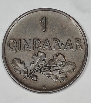 reverse: ALBANIA. 1 QUINDAR 1935 C 18,5MM/2,81GR BB+.