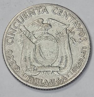 reverse: EQUADOR. 50 CENT 1928 R 18MM/2,38GR MB.