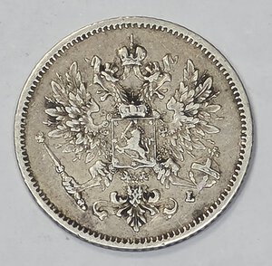 obverse: FINLANDIA. 25 PENNYA 1908 C 16MM/1,27GR MB+.