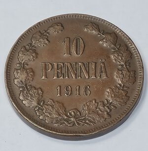 reverse: FINLANDIA. 10 PENNYA 1916 C 30MM/12,77GR BB.