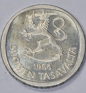 obverse: FINLANDIA. 1 MARKKA 1964 C 29MM/6,5GR FDC.