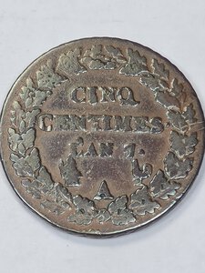 reverse: FRANCIA. 5 CENT 1797 C 28MM/10,45GR MB++.