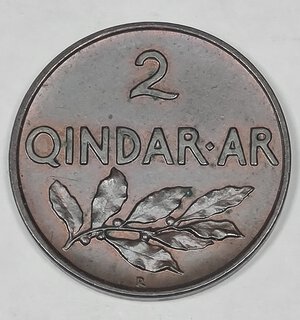 reverse: ALBANIA. 2 QUINDAR 1935 C 21,6MM/4,42GR SPL/QFDC.