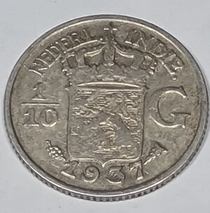 obverse: ANTILLE OLANDESI. 1/10 GULDEN 1937 C 15MM/1,22GR QBB.