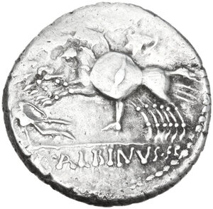 reverse: C. Publicius Malleolus, A. Postumius Sp. f. Albinus and L. Metellus . AR Denarius, late 90s BC