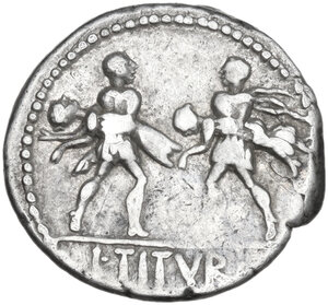 reverse: L. Titurius L.f. Sabinus. AR Denarius, Rome mint, 89 BC