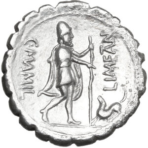 reverse: C. Mamilius Limetanus. AR Denarius serratus, 82 BC