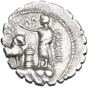 reverse: A. Postumius Albinus. AR Denarius serratus, 81 BC
