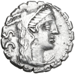 obverse: L. Procilius. AR Denarius serratus, 80 BC