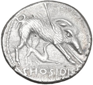 reverse: C. Hosidius C. f. Geta. AR Denarius, 68 BC
