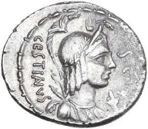 obverse: M. Plaetorius M. f. Cestianus. AR Denarius, 67 BC