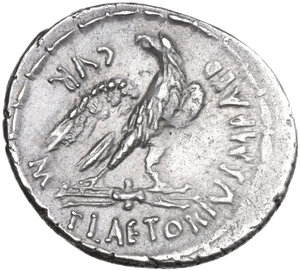reverse: M. Plaetorius M. f. Cestianus. AR Denarius, 67 BC