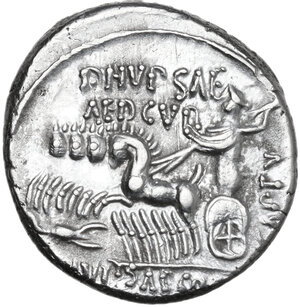 reverse: M. Aemilius Scaurus with Pub. Plautius Hypsaeus. . AR Denarius, 58 BC