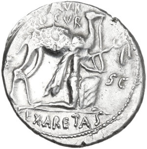 obverse: M. Aemilius Scaurus with Pub. Plautius Hypsaeus. . Denarius, 58 BC