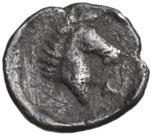 reverse: Southern Apulia, Tarentum. AR Three-Quarter Obol, c. 325-280 BC
