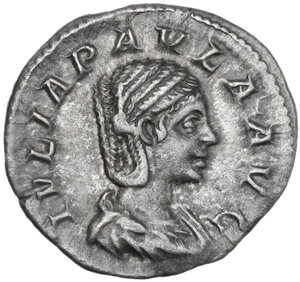 obverse: Julia Paula, first wife of Elagabalus (218-222).. AR Denarius, 220 AD