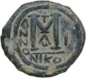reverse: Maurice Tiberius (582-602).. AE Follis, Nicomedia mint, dated RY 1 (582-583)