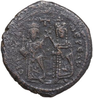 obverse: Phocas with Leontia (602-610).. AE Follis, Theoupolis (Antioch) mint