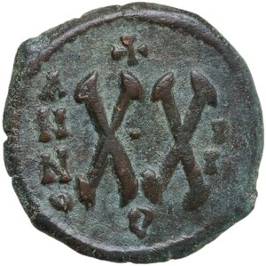 reverse: Phocas with Leontia (602-610).. AE Half Follis. Theoupolis (Antioch) mint. Dated RY 4 (605/6)