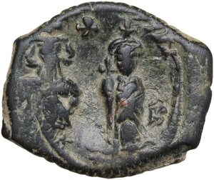 obverse: Heraclius, with Heraclius Constantine (610-641).. AE Follis, Constantinople mint, 4th officina