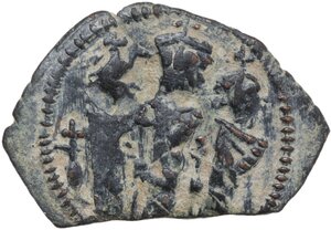 obverse: Heraclius, with Heraclius Constantine and Martina (610-641).. AE Follis. Cyprus mint, 3rd officina. Dated RY 17 (625/6)