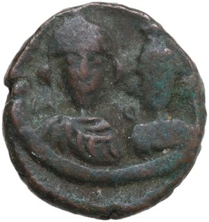 obverse: Heraclius (610-641) with Heraclius Constantine.. AE 12-Nummi, Alexandria mint, 613-618