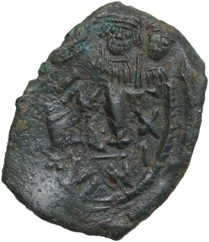 reverse: Heraclius, with Heraclius Constantine (610-641).. AE Follis, Syracuse mint, 629-631