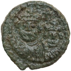 obverse: Heraclius, with Heraclius Constantine (610-641).. AE Decanummium Catania mint. Dated RY 16 (625/6)