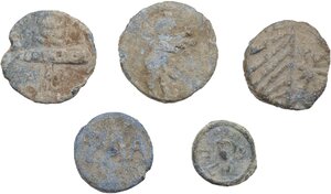 reverse: Leads from Ancient World.. Lot of five (5) unclassified leaden tesserae