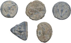 obverse: Leads from Ancient World.. Lot of five (5) unclassified leaden tesserae