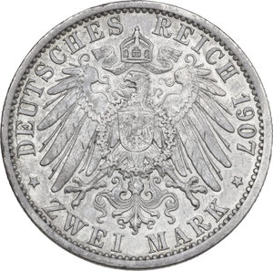 reverse: Germany.  Wilhelm II (1888-1918). AR 2 Mark, Berlin mint, 1907A