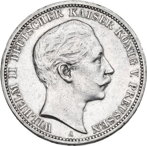 obverse: Germany.  Wilhelm II (1888-1918).. AR 3 Mark, Berlin mint, 1908A