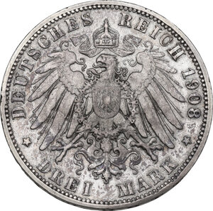 reverse: Germany.  Wilhelm II (1888-1918).. AR 3 Mark, Berlin mint, 1908A