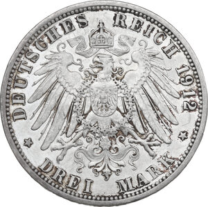 reverse: Germany.  Wilhelm II (1888-1918).. AR 3 Mark, Berlin mint, 1912A