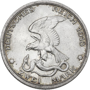 obverse: Germany.  Wilhelm II (1888-1918).. AR 2 Mark, Berlin mint, 1913A.  Commemorative issue for the 100 year anniversary of the Battle of Leipzig 1813