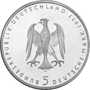 reverse: Germany. AR 5 Mark, Karlsruhe mint, 1977G.  Commemorative issue for the 200th birthday of Heinrich von Kleist (1777-1811)