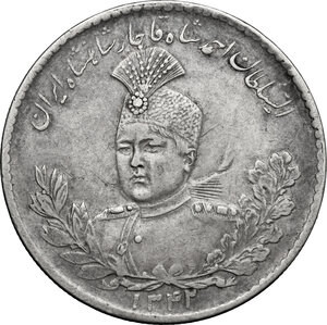 obverse: Iran.  Ahmad Shah (1909-1925).. AR 5000 Dinars, 1332 AH/1912-1913