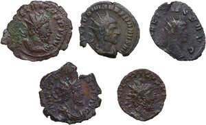 obverse: The Roman Empire. Lot of five (5) unclassified antoninian, comprising: Tetricus I, Claudius II and Aurelianus