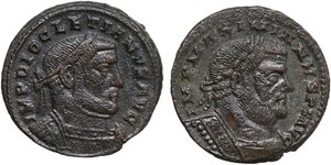 obverse: The Roman Empire.. Lot of two (2) bronze Follis, including: Maximianus and Diocletianus