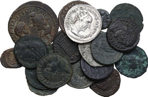 obverse: The Roman Empire.. Lot of twenty (20) unclassified bronze and silver coins from the 3rd to the early 5th century AD