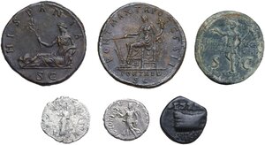 reverse: Lot of six (6) unclassified silver and bronze coins, including possible modern forgeries