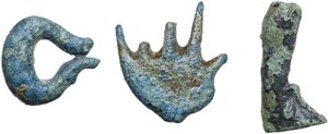 obverse: ITALIC VOTIVE ITEMS  Central Italy, c. 5th century BC.  Lot of three bronze miniaturistic, votive items