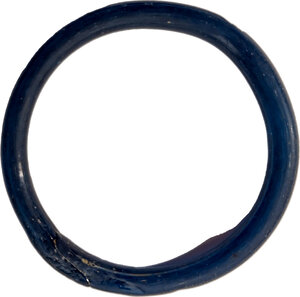 reverse: ROMAN BLUE GLASS BRECELET  Roman period, c. 1st-3rd century AD.  Roman blue glass bangle, drawn and tolled from a single rod of glass to form a spherical shape.  Diameter: 70 mm