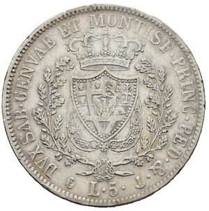 reverse: Regno di Sardegna. Carlo Felice (1821-1831). 5 lire 1829 Genova. Ag. Gig. 49. qBB