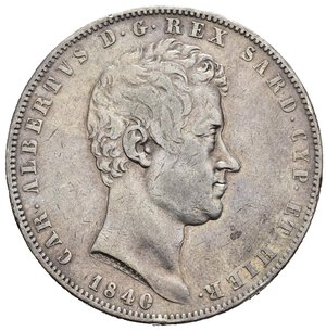 obverse: REGNO DI SARDEGNA. Carlo Alberto (1831-1849).  5 lire 1840 Genova. Gig. 71. BB