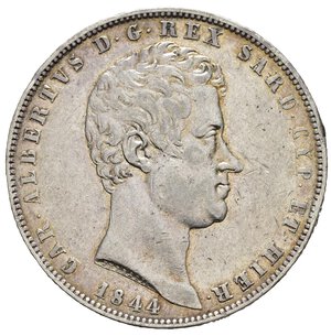 obverse: REGNO DI SARDEGNA. Carlo Alberto (1831-1849).  5 lire 1844 Genova. Gig. 79. BB+/qSPL
