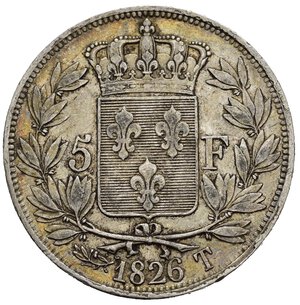 reverse: FRANCIA. Charles X (1824-1830). 5 Francs 1826 T (Nantes). Gad. 643. Rara. BB/BB+.