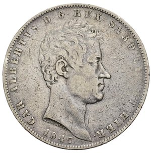 obverse: REGNO DI SARDEGNA. Carlo Alberto (1831-1849).  5 lire 1847 Genova. Gig. 85. BB