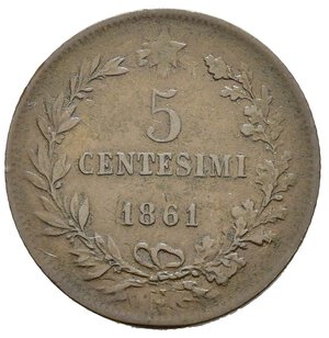 reverse: Regno d Italia. Vittorio Emanuele II (1861-1878). 5 centesimi 1861 N (Napoli). R/ribattuto sul D/ (artefatto ?). Cu (4,85 g). MB
